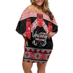 Toitu Te Tiriti O Waitangi Off Shoulder Short Dress Maori Wharenui With Taniko Motifs