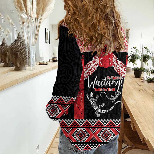 Toitu Te Tiriti O Waitangi Women Casual Shirt Maori Wharenui With Taniko Motifs