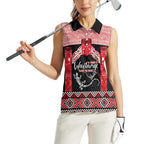 Toitu Te Tiriti O Waitangi Women Sleeveless Polo Shirt Maori Wharenui With Taniko Motifs
