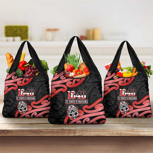 New Zealand 1840 Waitangi Day Grocery Bag Aotearoa Haka Mask - Red Version