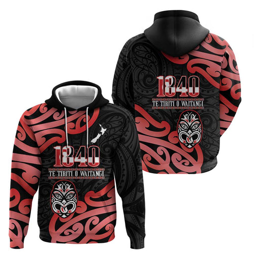 New Zealand 1840 Waitangi Day Hoodie Aotearoa Haka Mask - Red Version