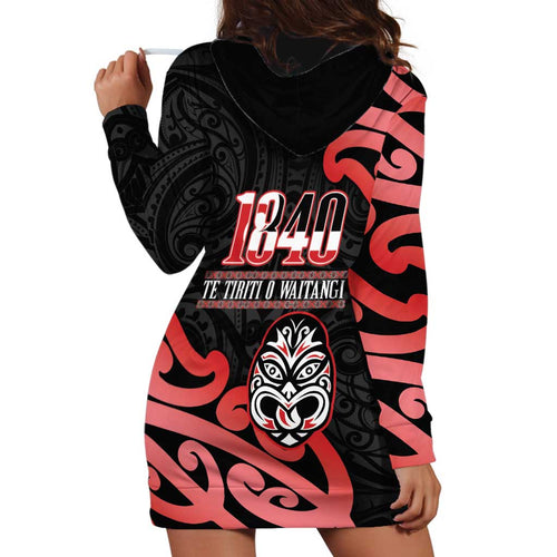 New Zealand 1840 Waitangi Day Hoodie Dress Aotearoa Haka Mask - Red Version