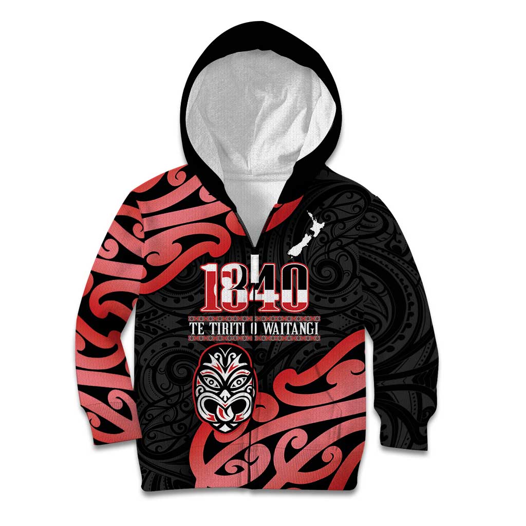 New Zealand 1840 Waitangi Day Kid Hoodie Aotearoa Haka Mask - Red Version