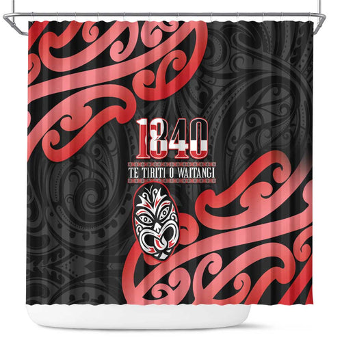 New Zealand 1840 Waitangi Day Shower Curtain Aotearoa Haka Mask - Red Version