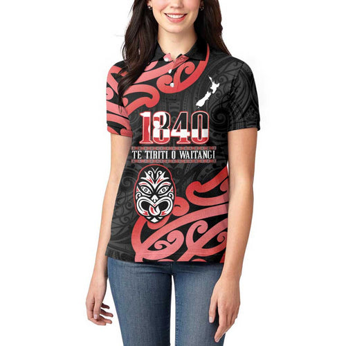 New Zealand 1840 Waitangi Day Women Polo Shirt Aotearoa Haka Mask - Red Version