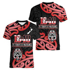 New Zealand 1840 Waitangi Day Women V-Neck T-Shirt Aotearoa Haka Mask - Red Version