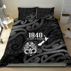 New Zealand 1840 Waitangi Day Bedding Set Aotearoa Haka Mask - Black Version
