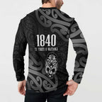 New Zealand 1840 Waitangi Day Button Sweatshirt Aotearoa Haka Mask - Black Version