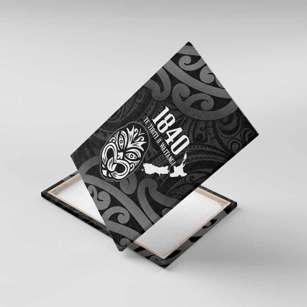 New Zealand 1840 Waitangi Day Canvas Wall Art Aotearoa Haka Mask - Black Version