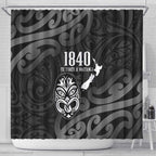 New Zealand 1840 Waitangi Day Shower Curtain Aotearoa Haka Mask - Black Version