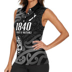 New Zealand 1840 Waitangi Day Women Sleeveless Polo Shirt Aotearoa Haka Mask - Black Version