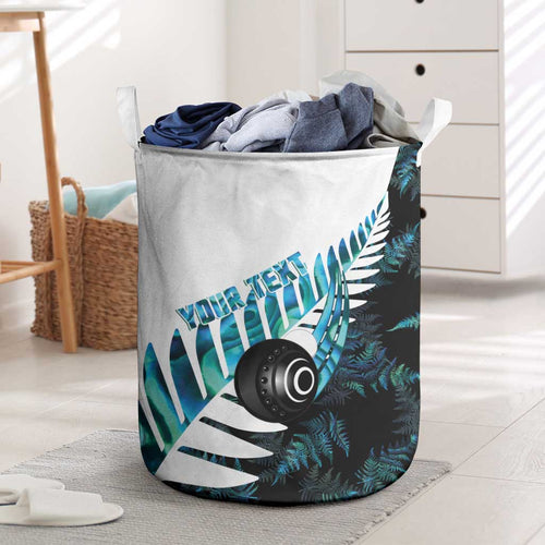 New Zealand Lawn Bowls Custom Laundry Basket Aotearoa Silver Fern Paua Shell - Aussie Hoodie