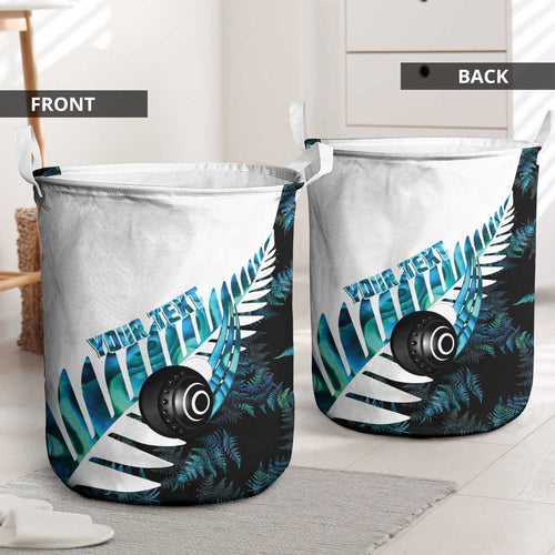 New Zealand Lawn Bowls Custom Laundry Basket Aotearoa Silver Fern Paua Shell - Aussie Hoodie