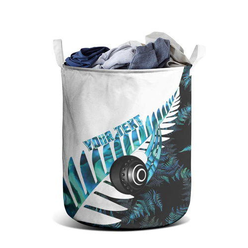 New Zealand Lawn Bowls Custom Laundry Basket Aotearoa Silver Fern Paua Shell - Aussie Hoodie