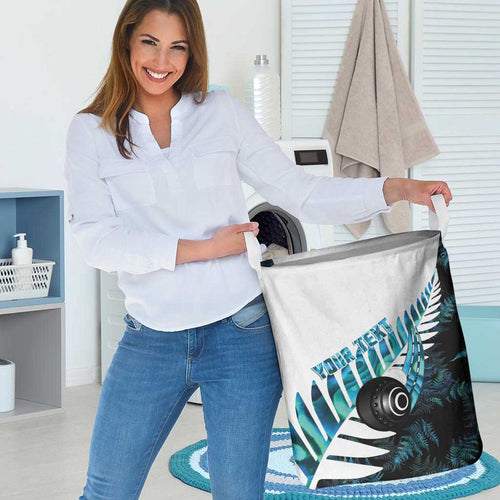 New Zealand Lawn Bowls Custom Laundry Basket Aotearoa Silver Fern Paua Shell - Aussie Hoodie