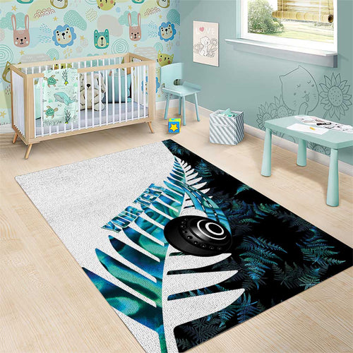 New Zealand Lawn Bowls Custom Area Rug Aotearoa Silver Fern Paua Shell - Aussie Hoodie