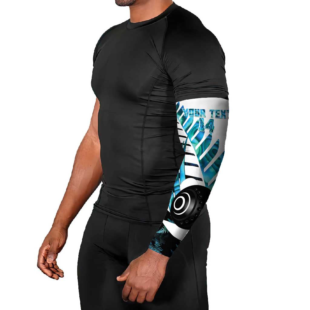 New Zealand Lawn Bowls Custom Arm Sleeves Aotearoa Silver Fern Paua Shell - Aussie Hoodie