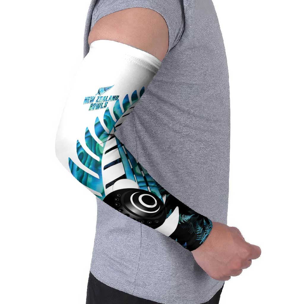 New Zealand Lawn Bowls Custom Arm Sleeves Aotearoa Silver Fern Paua Shell - Aussie Hoodie