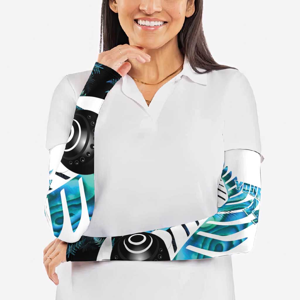 New Zealand Lawn Bowls Custom Arm Sleeves Aotearoa Silver Fern Paua Shell - Aussie Hoodie