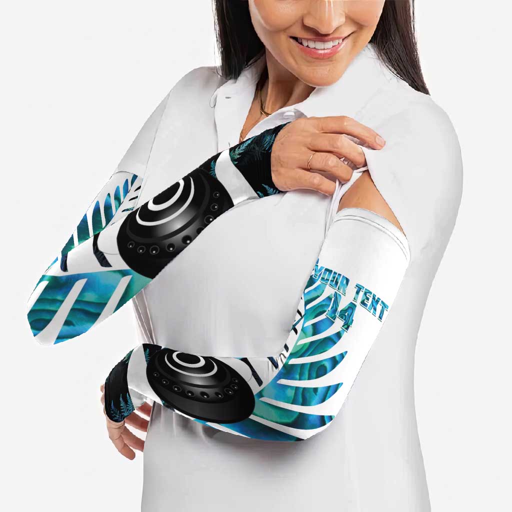 New Zealand Lawn Bowls Custom Arm Sleeves Aotearoa Silver Fern Paua Shell - Aussie Hoodie