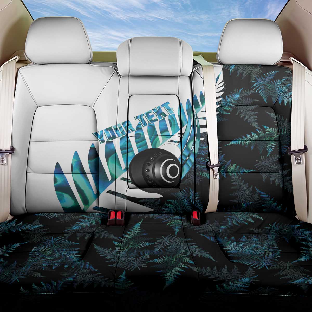 New Zealand Lawn Bowls Custom Back Car Seat Cover Aotearoa Silver Fern Paua Shell - Aussie Hoodie