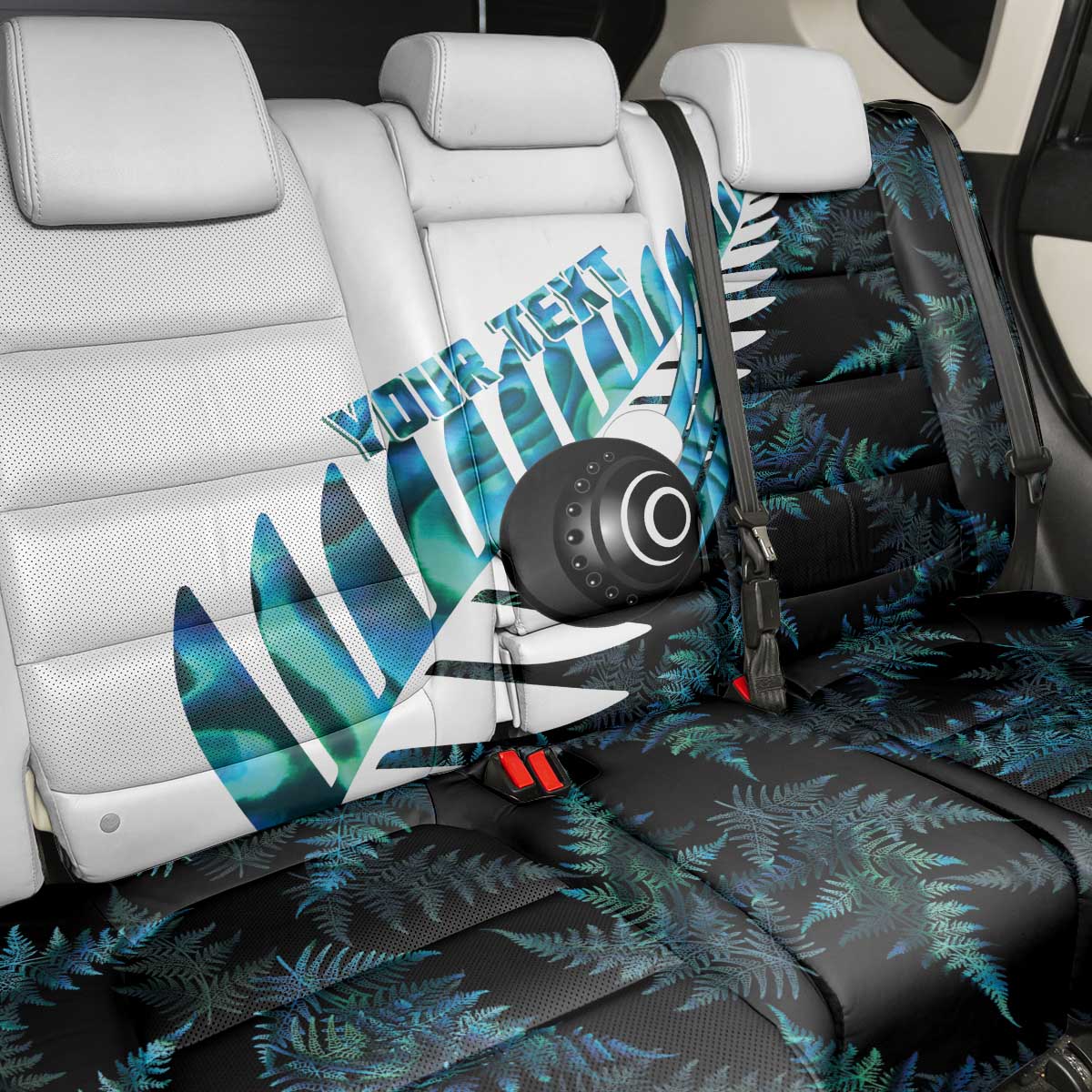 New Zealand Lawn Bowls Custom Back Car Seat Cover Aotearoa Silver Fern Paua Shell - Aussie Hoodie