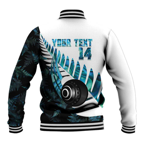 New Zealand Lawn Bowls Custom Baseball Jacket Aotearoa Silver Fern Paua Shell - Aussie Hoodie