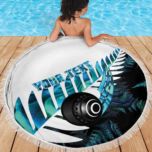 New Zealand Lawn Bowls Custom Beach Blanket Aotearoa Silver Fern Paua Shell - Aussie Hoodie