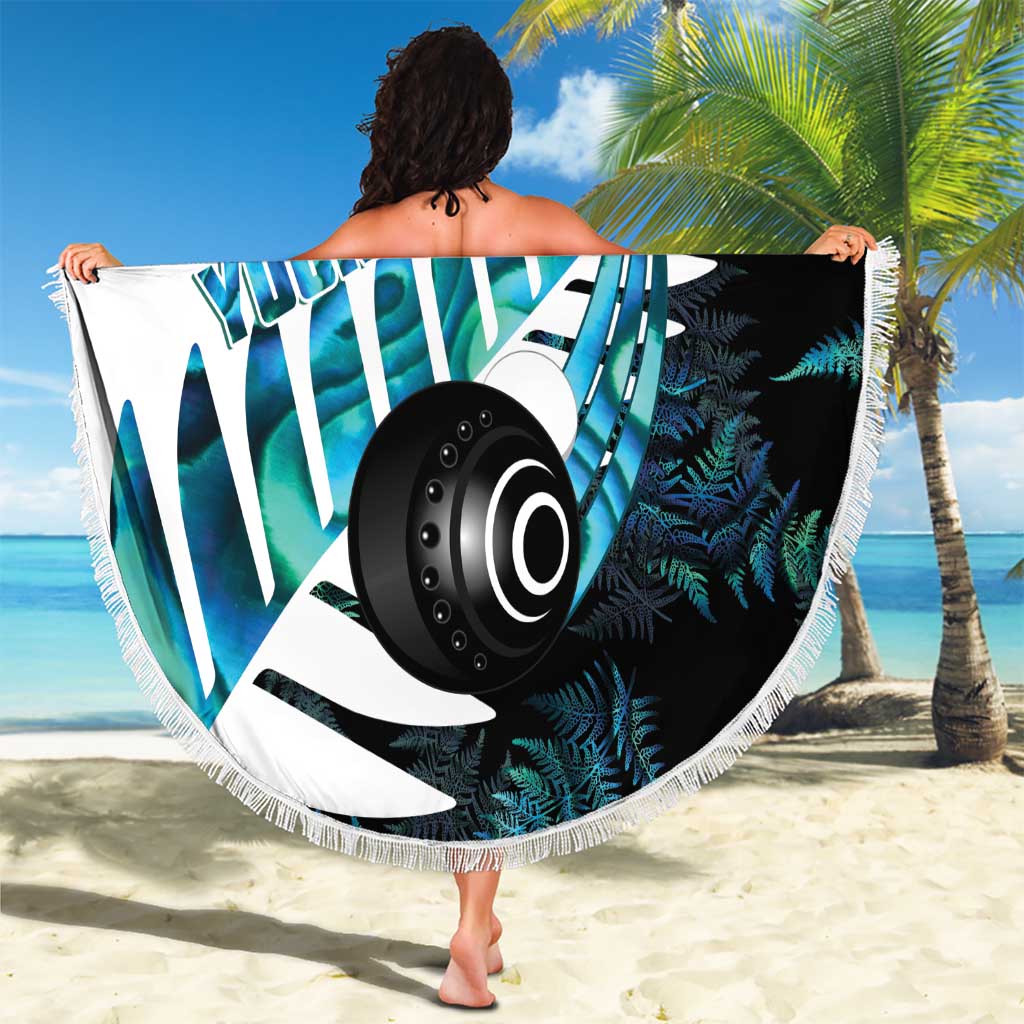 New Zealand Lawn Bowls Custom Beach Blanket Aotearoa Silver Fern Paua Shell - Aussie Hoodie