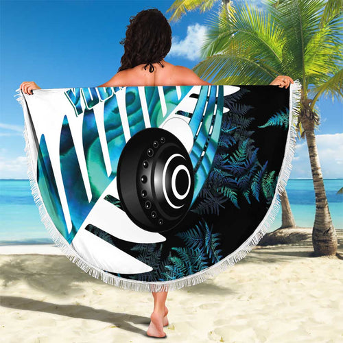 New Zealand Lawn Bowls Custom Beach Blanket Aotearoa Silver Fern Paua Shell - Aussie Hoodie