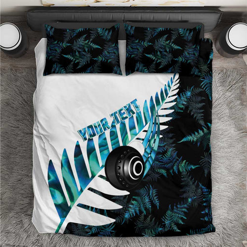 New Zealand Lawn Bowls Custom Bedding Set Aotearoa Silver Fern Paua Shell - Aussie Hoodie