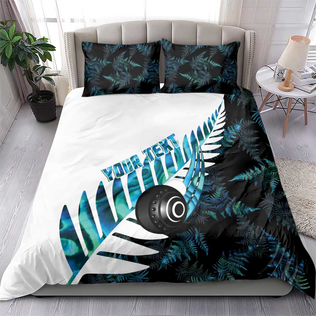 New Zealand Lawn Bowls Custom Bedding Set Aotearoa Silver Fern Paua Shell - Aussie Hoodie