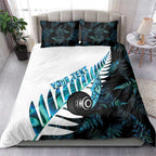 New Zealand Lawn Bowls Custom Bedding Set Aotearoa Silver Fern Paua Shell - Aussie Hoodie