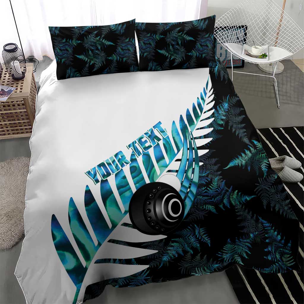 New Zealand Lawn Bowls Custom Bedding Set Aotearoa Silver Fern Paua Shell - Aussie Hoodie