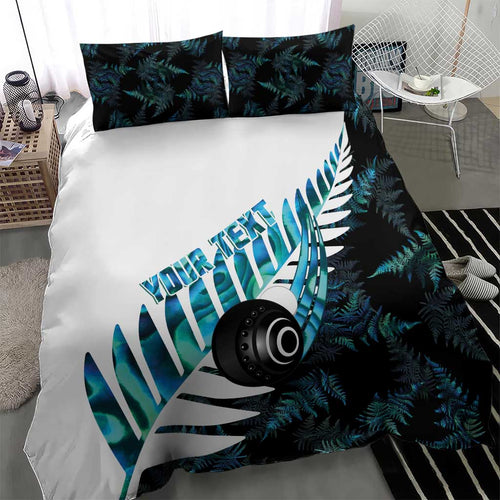 New Zealand Lawn Bowls Custom Bedding Set Aotearoa Silver Fern Paua Shell - Aussie Hoodie