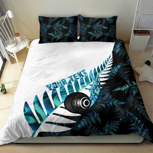 New Zealand Lawn Bowls Custom Bedding Set Aotearoa Silver Fern Paua Shell - Aussie Hoodie