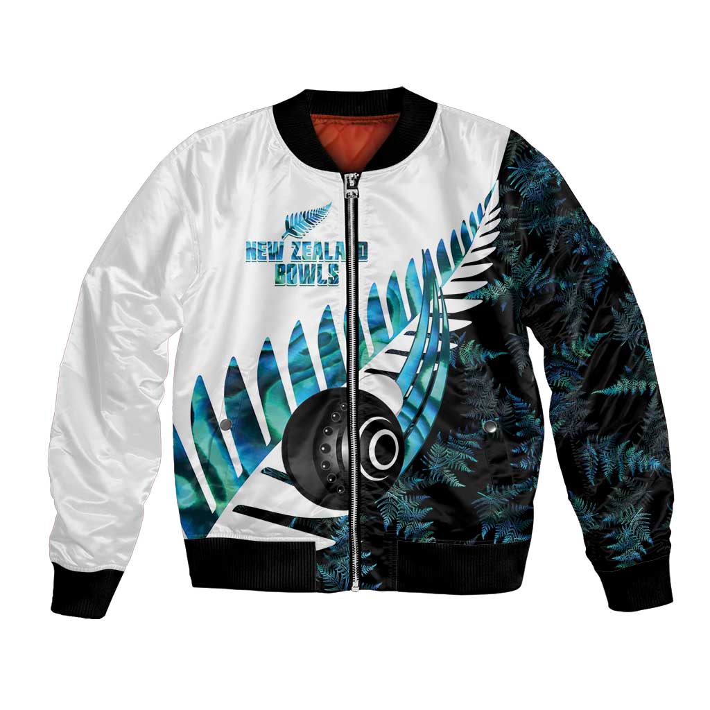 New Zealand Lawn Bowls Custom Bomber Jacket Aotearoa Silver Fern Paua Shell - Aussie Hoodie