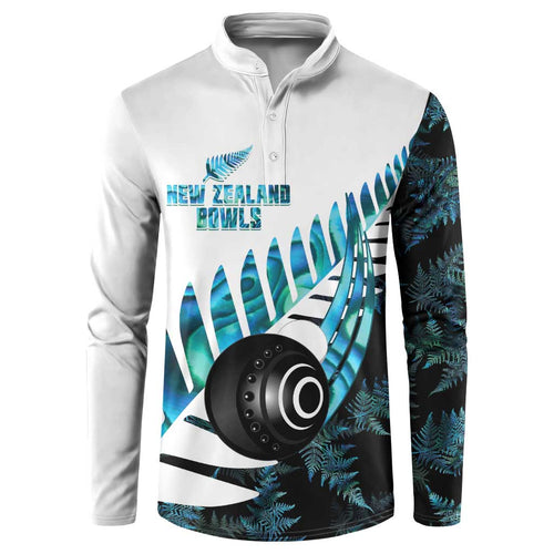 New Zealand Lawn Bowls Custom Button Sweatshirt Aotearoa Silver Fern Paua Shell - Aussie Hoodie