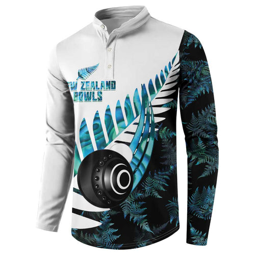 New Zealand Lawn Bowls Custom Button Sweatshirt Aotearoa Silver Fern Paua Shell - Aussie Hoodie