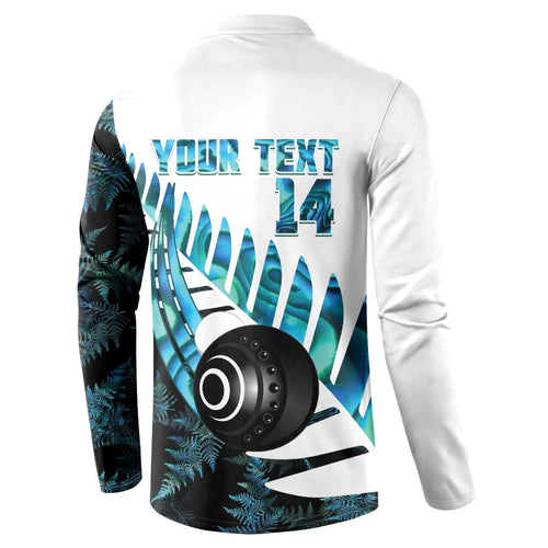New Zealand Lawn Bowls Custom Button Sweatshirt Aotearoa Silver Fern Paua Shell - Aussie Hoodie