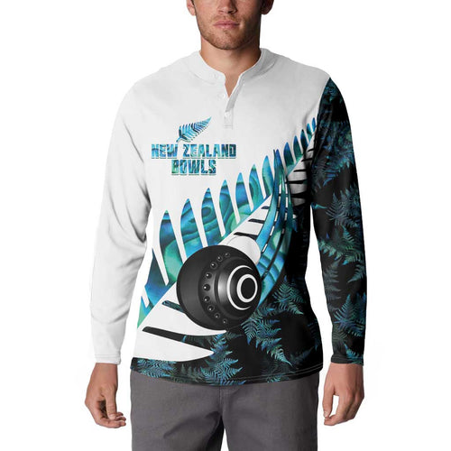 New Zealand Lawn Bowls Custom Button Sweatshirt Aotearoa Silver Fern Paua Shell - Aussie Hoodie