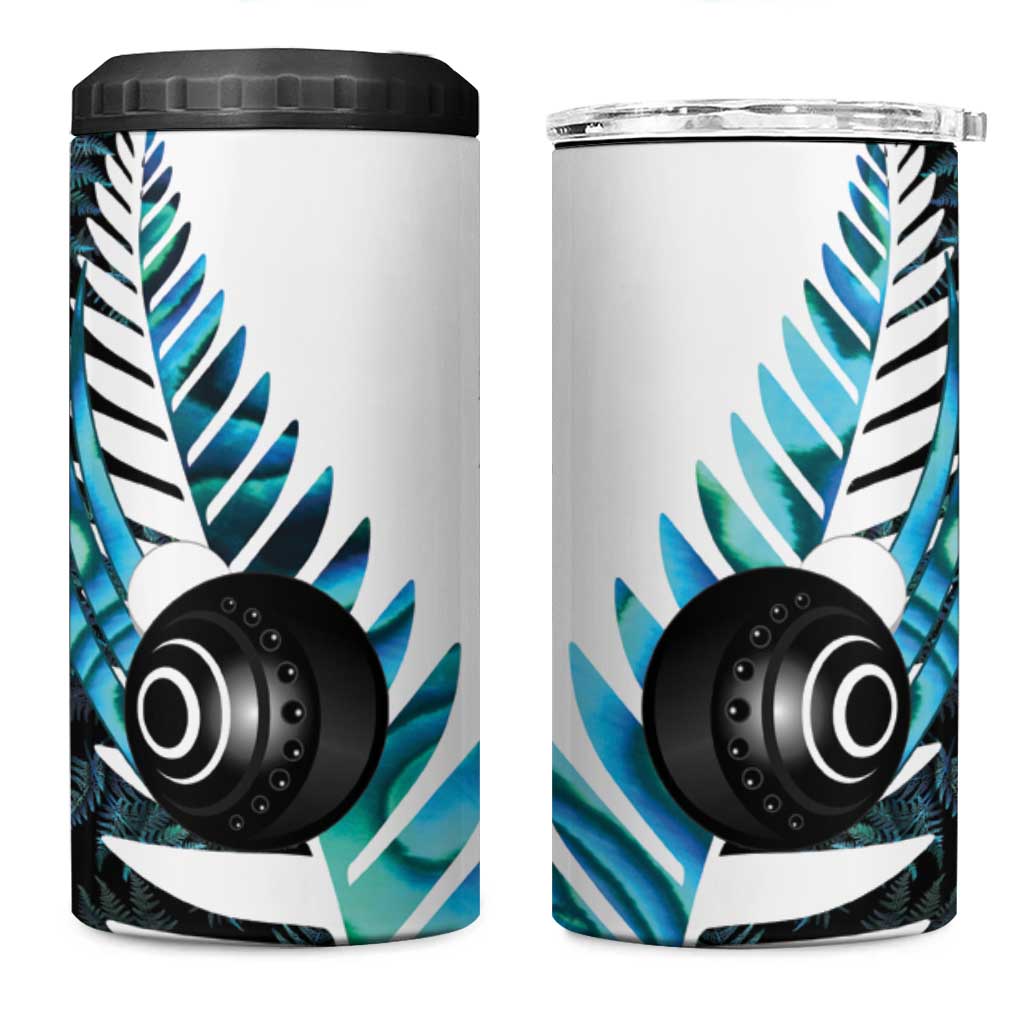 New Zealand Lawn Bowls Custom 4 in 1 Can Cooler Tumbler Aotearoa Silver Fern Paua Shell - Aussie Hoodie