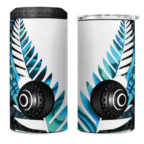 New Zealand Lawn Bowls Custom 4 in 1 Can Cooler Tumbler Aotearoa Silver Fern Paua Shell - Aussie Hoodie