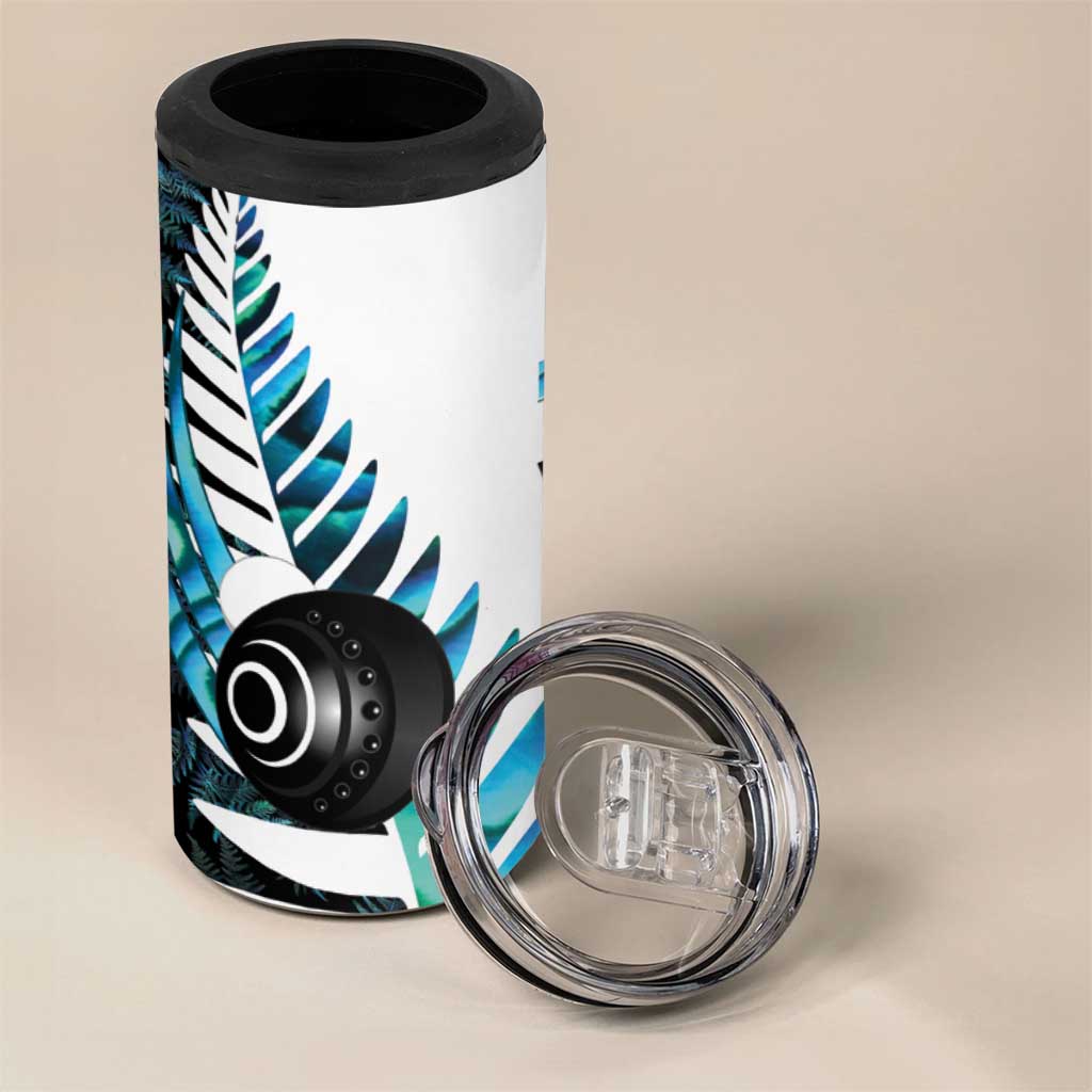 New Zealand Lawn Bowls Custom 4 in 1 Can Cooler Tumbler Aotearoa Silver Fern Paua Shell - Aussie Hoodie