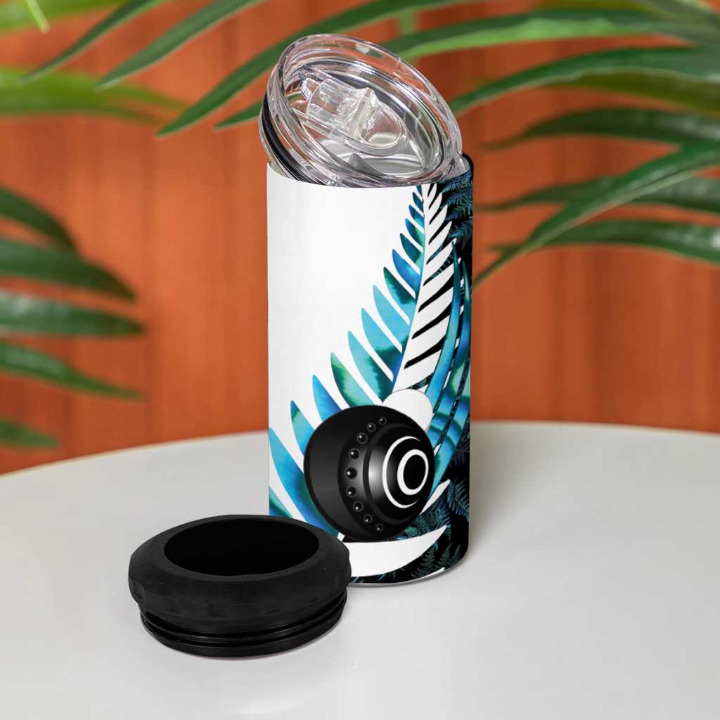 New Zealand Lawn Bowls Custom 4 in 1 Can Cooler Tumbler Aotearoa Silver Fern Paua Shell - Aussie Hoodie