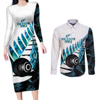 New Zealand Lawn Bowls Custom Couples Matching Long Sleeve Bodycon Dress and Long Sleeve Button Shirt Aotearoa Silver Fern Paua Shell - Aussie Hoodie