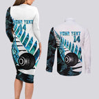 New Zealand Lawn Bowls Custom Couples Matching Long Sleeve Bodycon Dress and Long Sleeve Button Shirt Aotearoa Silver Fern Paua Shell - Aussie Hoodie
