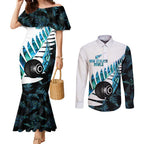 New Zealand Lawn Bowls Custom Couples Matching Mermaid Dress and Long Sleeve Button Shirt Aotearoa Silver Fern Paua Shell - Aussie Hoodie