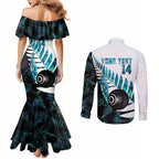 New Zealand Lawn Bowls Custom Couples Matching Mermaid Dress and Long Sleeve Button Shirt Aotearoa Silver Fern Paua Shell - Aussie Hoodie