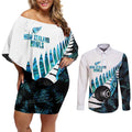 New Zealand Lawn Bowls Custom Couples Matching Off Shoulder Short Dress and Long Sleeve Button Shirt Aotearoa Silver Fern Paua Shell - Aussie Hoodie
